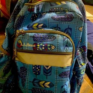 LL Bean Kids Blue Feather Print Backpack